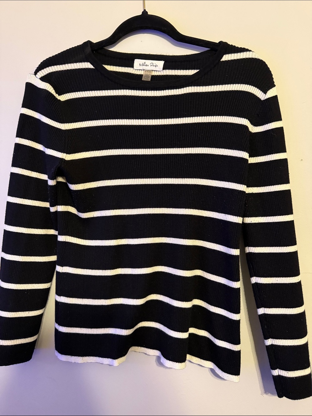 Melissa Paige Black and White Striped Scoop Neck Sweater